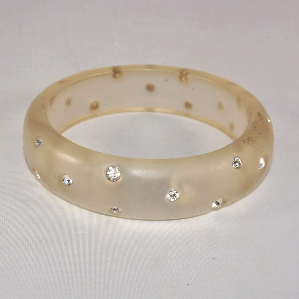Frosted Vintage Lucite Bangle with Rhinestone Accents